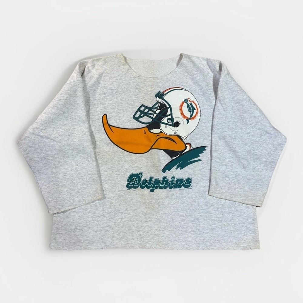 Vintage 1993 NFL Miami Dolphins Crewneck Cropped looney tunes Daffy Duck Sz XL